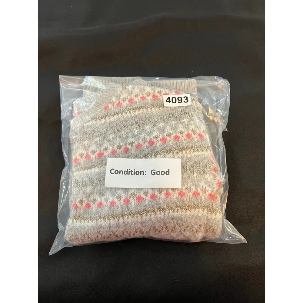 OshKosh Bgosh Girls Size 8 Fair Isle Metallic Knit Sweater Gray Pink Gold Pocket
